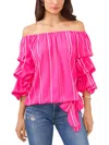 Vince Camuto Off The Shoulder Stripe Blouse In Pink