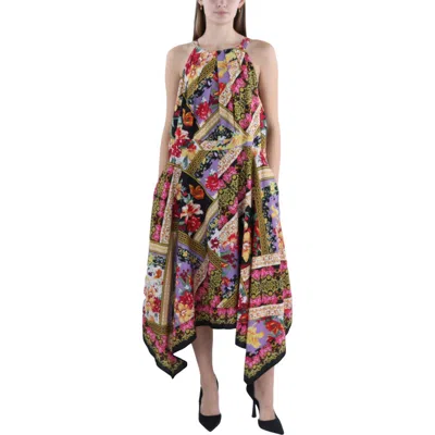 Vince Camuto Plus Womens Handkerchief Hem Sleeveless Midi Dress In Multi