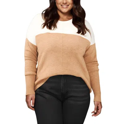Vince Camuto Plus Womens Knit Colorblock Crewneck Sweater In Nude
