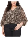 Vince Camuto Plus Leopard Print Button Down Shirt In Black
