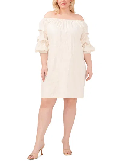 Vince Camuto Plus Womens Metallic Cotton Mini Dress In White
