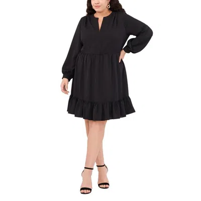 Vince Camuto Plus Womens Metallic Knee-length Babydoll Dress In Black