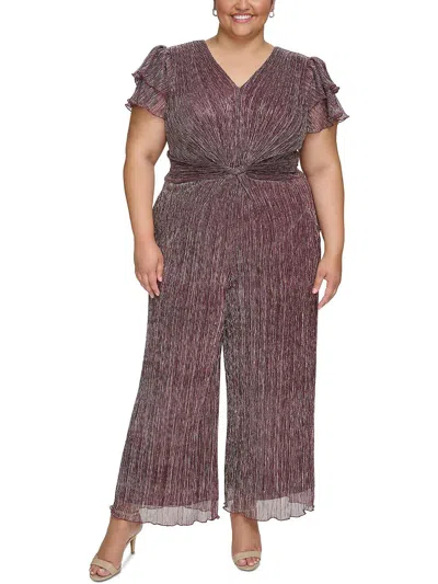 Vince Camuto Plus Womens Metallic Twist Waist Evening Dress In Pink