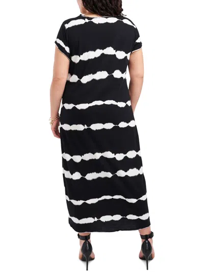 Vince Camuto Plus Womens Patterned Short Sleeve Midi Dress In Black