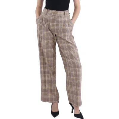 Vince Camuto Plus Womens Plaid High Rise Wide Leg Pants In Brown