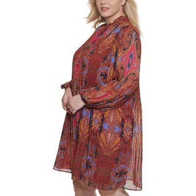 Vince Camuto Plus Womens Pleated Printed Shift Dress In Pink