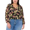 Vince Camuto Plus Size Floral-print V-neck Blouse In Black