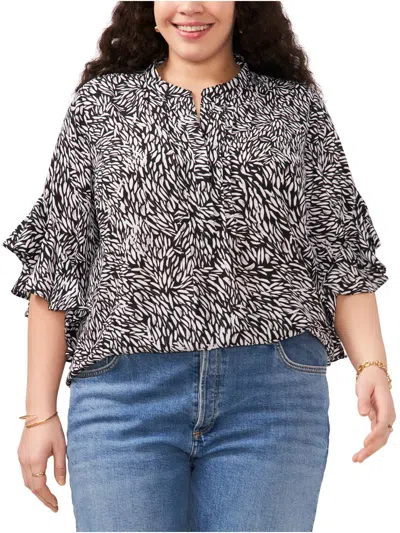 Vince Camuto Plus Womens Printed Pullover Top In Black
