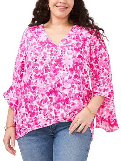 Vince Camuto Plus Womens Printed Pullover Top In Pink