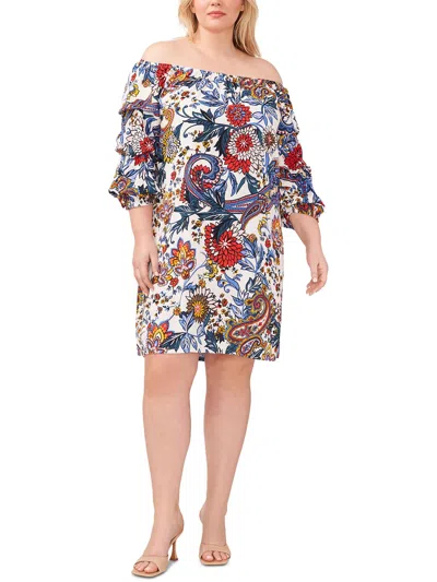 Vince Camuto Plus Womens Printed Rayon Shift Dress In Multi