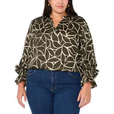 Vince Camuto Plus Womens Printed Satin Blouse In Green