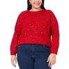 Vince Camuto Plus Womens Sequined Knit Pullover Sweater In Multi