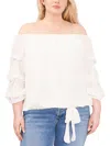VINCE CAMUTO PLUS WOMENS SIDE TIE SWISS DOT BLOUSE