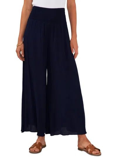 Vince Camuto Plus Womens Smocked Rayon Wide Leg Pants In Blue