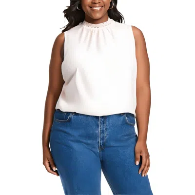 Vince Camuto Plus Womens Solid Chiffon Blouse In White