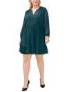Shop Vince Camuto Plus Womens Split Neck Above Knee Mini Dress In Multi