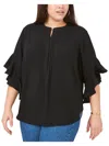Vince Camuto Plus Size Ruffle Sleeve Henley Blouse In Black