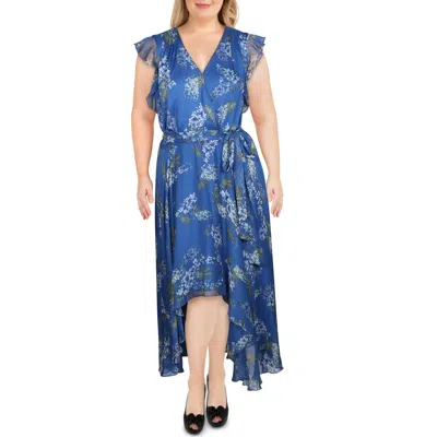 Vince Camuto Plus Womens Surplice Ruffled Maxi Dress In Blue