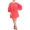Vince Camuto Plus Size Pleated-sleeve Tie-neck Shift Dress In Red