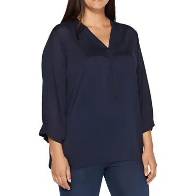 Vince Camuto Plus Womens V Neck Hi Low Blouse In Blue