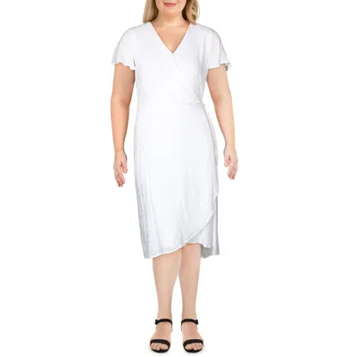 Vince Camuto Plus Womens V Neck Tie Front Wrap Dress In White