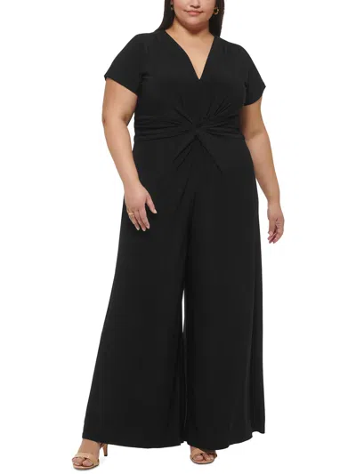 Vince Camuto Plus Womens Wide Leg Ruched Jumpsuit In Black