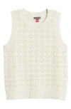 Vince Camuto Pointelle Cotton Blend Sleeveless Sweater In Jet Stream