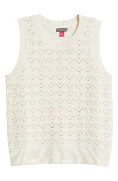 Vince Camuto Pointelle Cotton Blend Sleeveless Sweater In Jet Stream