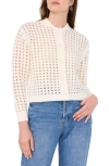 Vince Camuto Pointelle Crewneck Cardigan In Antique White