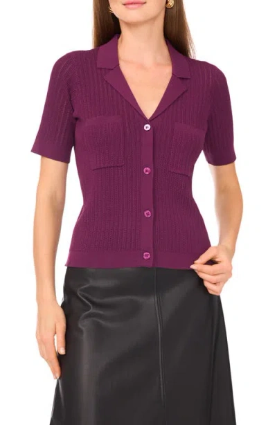 Vince Camuto Pointelle Short Sleeve Sweater In Purple
