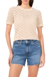 Vince Camuto Pointelle Short Sleeve Sweater In Sugar Oak
