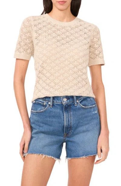 Vince Camuto Pointelle Short Sleeve Sweater In Sugar Oak