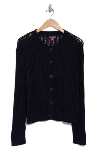 Vince Camuto Pointelle Stitch Cardigan In Classic Navy