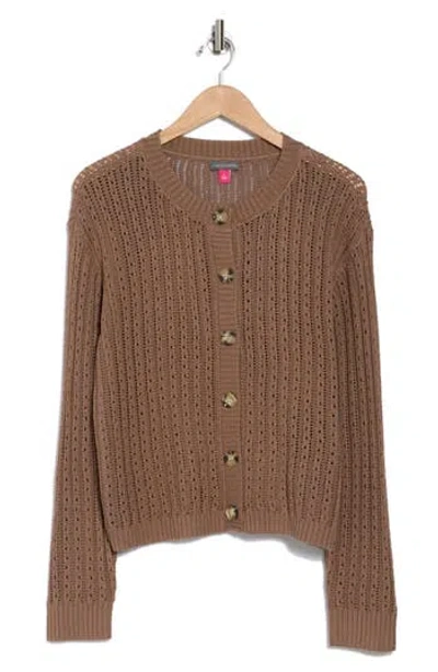 Vince Camuto Pointelle Stitch Cardigan In Cool Brown