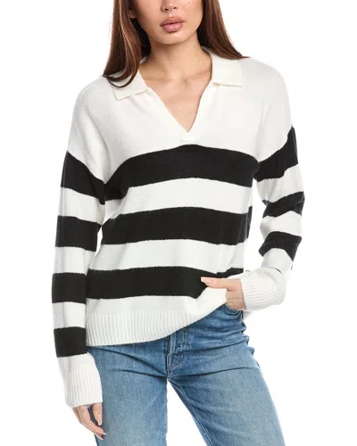 Vince Camuto Polo Collar Wide Stripe Sweater In White