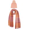 Vince Camuto Pom Beanie & Plaid Scarf Set In Copper Rose