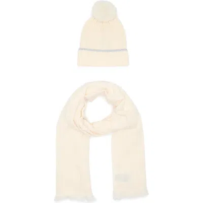 Vince Camuto Pom Beanie And Scarf Set In Winter White
