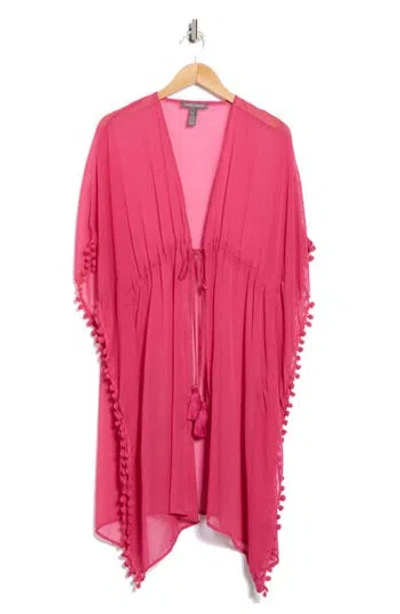 Vince Camuto Pompom Trim Chiffon Topper In Pink