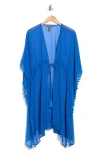 Vince Camuto Pompom Trim Chiffon Topper In Blue