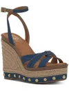 VINCE CAMUTO POULA WOMENS DENIM STUDDED WEDGE SANDALS