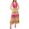 Vince Camuto Print Beaded Tiered Maxi Dress In Pink