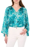 Vince Camuto Print Bell Sleeve Top In Cool Lapis