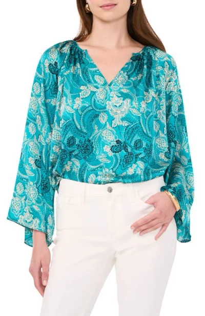 Vince Camuto Print Bell Sleeve Top In Cool Lapis