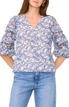 Vince Camuto Print Bubble Sleeve Top In Blue