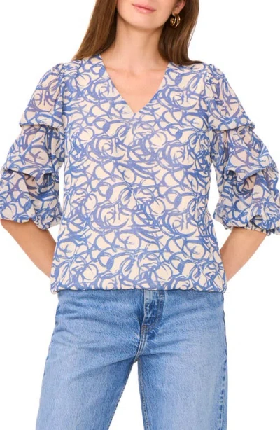Vince Camuto Print Bubble Sleeve Top In Blue