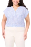Vince Camuto Print Cap Sleeve Top In Serene Sky