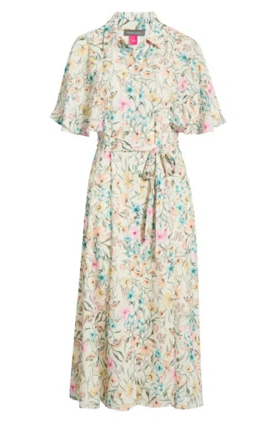 Vince Camuto Flutter Sleeve Princess Seam Dress In Multi