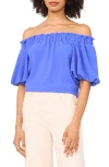 Vince Camuto Print Off The Shoulder Puff Sleeve Top In Blue