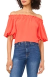 Vince Camuto Print Off The Shoulder Puff Sleeve Top In Red
