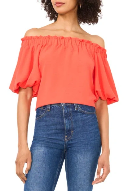 Vince Camuto Print Off The Shoulder Puff Sleeve Top In Red